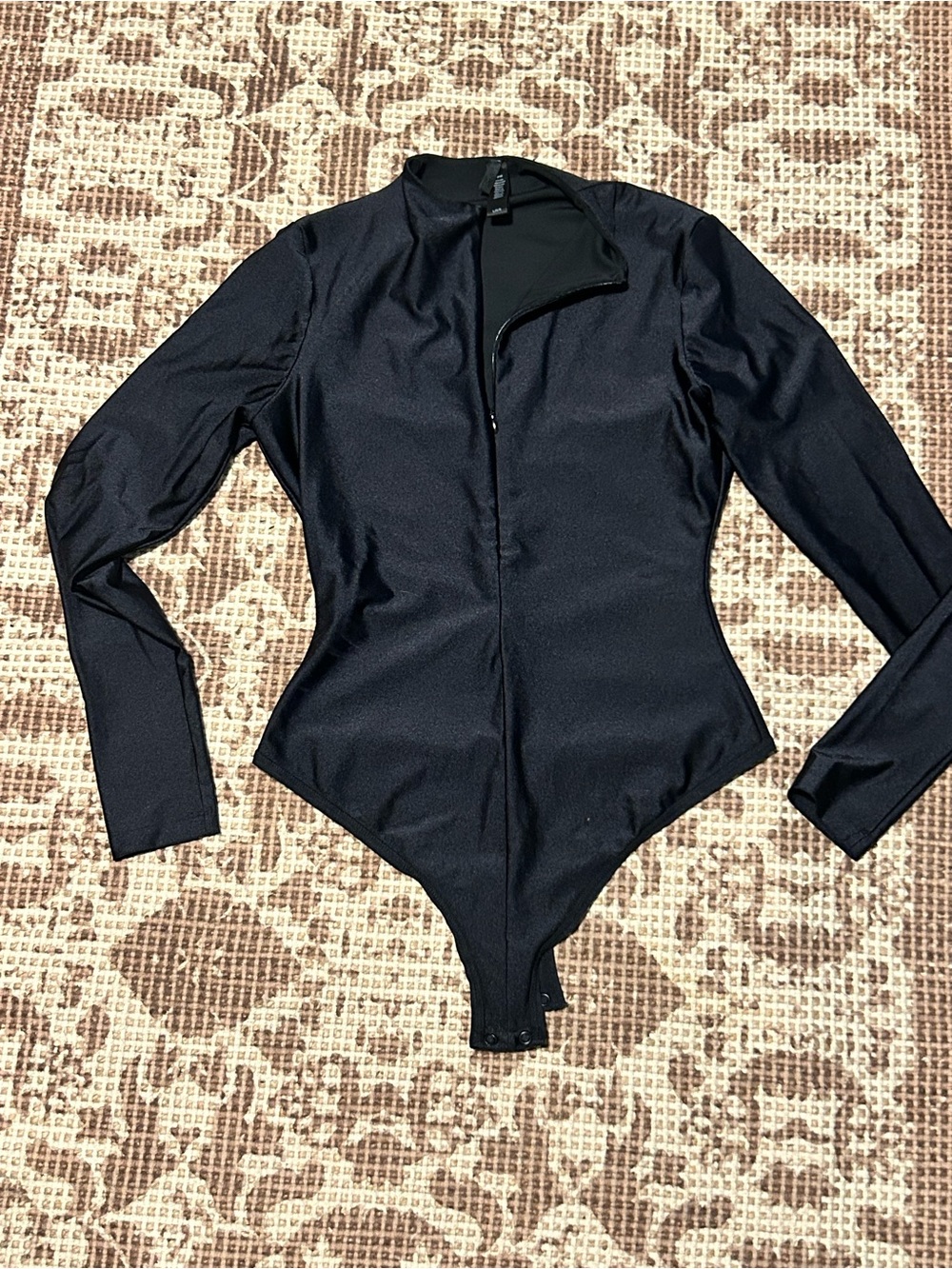 SKIMS Black Long Sleeve Zip-Front Bodysuit